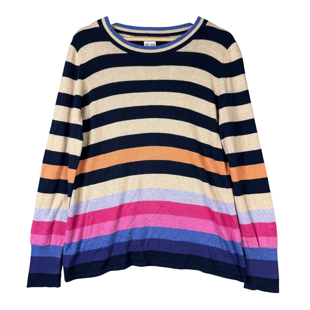 NIC+ZOE Vital Ombre Stripe Sweater Navy Multi Color Cotton Blend Size M